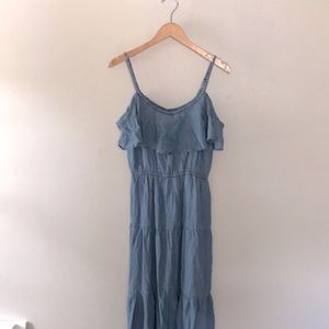 Chambray Ruffle Sleeve MIDI Dress XS